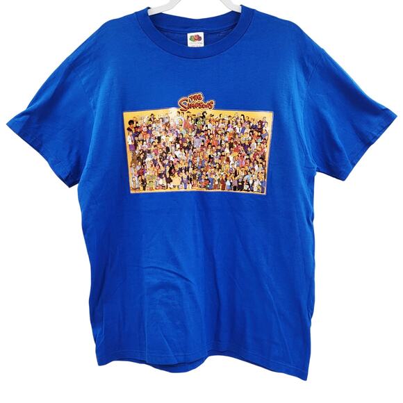 The Simpsons Cast Blue Graphic T-Shirt Crewneck Fruit of The Loom Tag Men's Sz L - Picture 1 of 7
